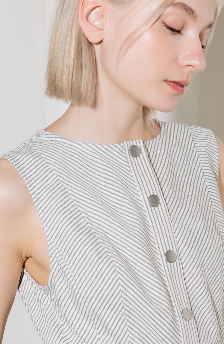 FREEMARKET Pinstripe Belted Midi Dress, Alternate, color, Grey