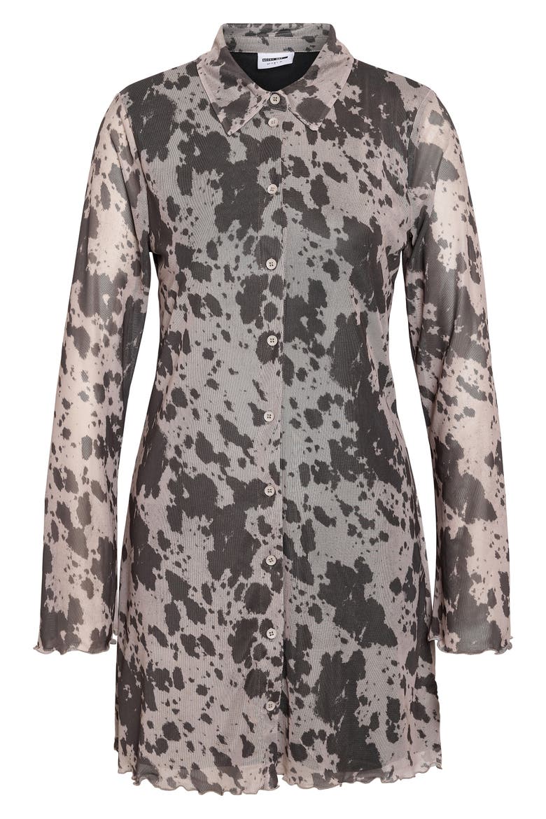 Gracie Long Sleeve Mini Shirtdress, Main, color, BIRCH AOP BLACK COW
