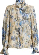 KOBI HALPERIN Josie Metallic Floral Ruffle Button-Up Shirt