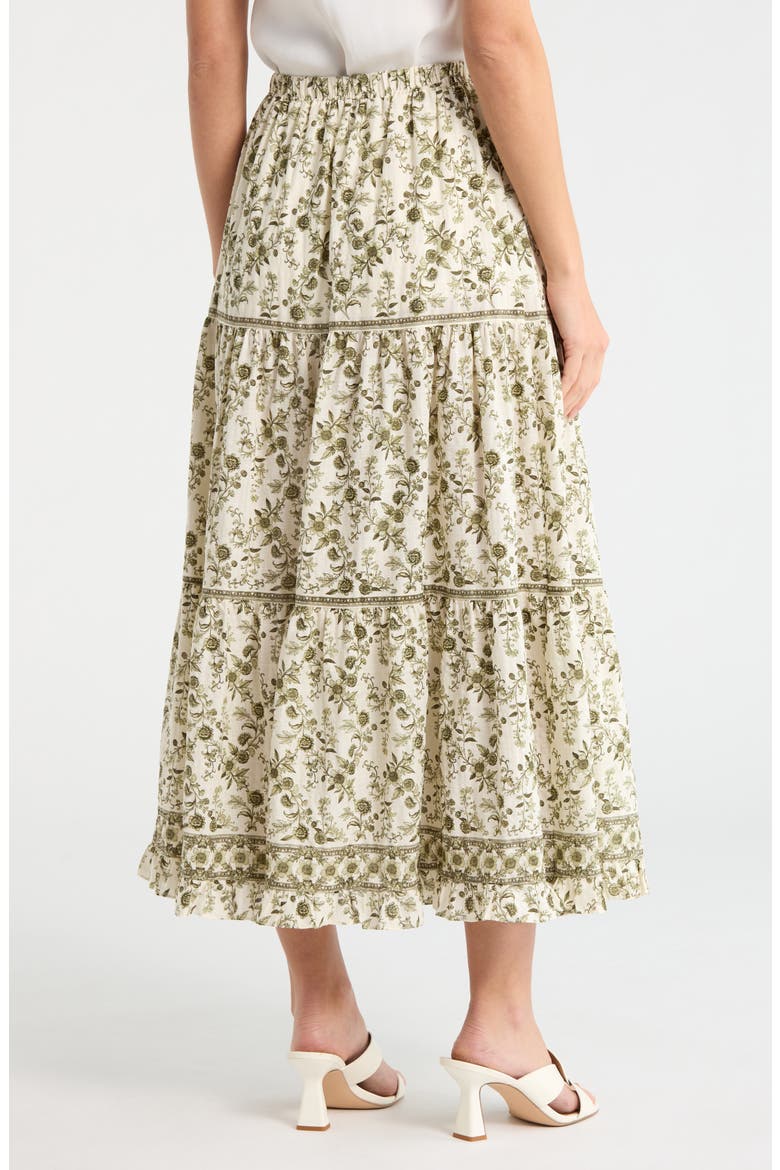 Floral Wreath Print Tiered Cotton Blend Maxi Skirt, Alternate, color, CREAM/ GREEN FLORAL