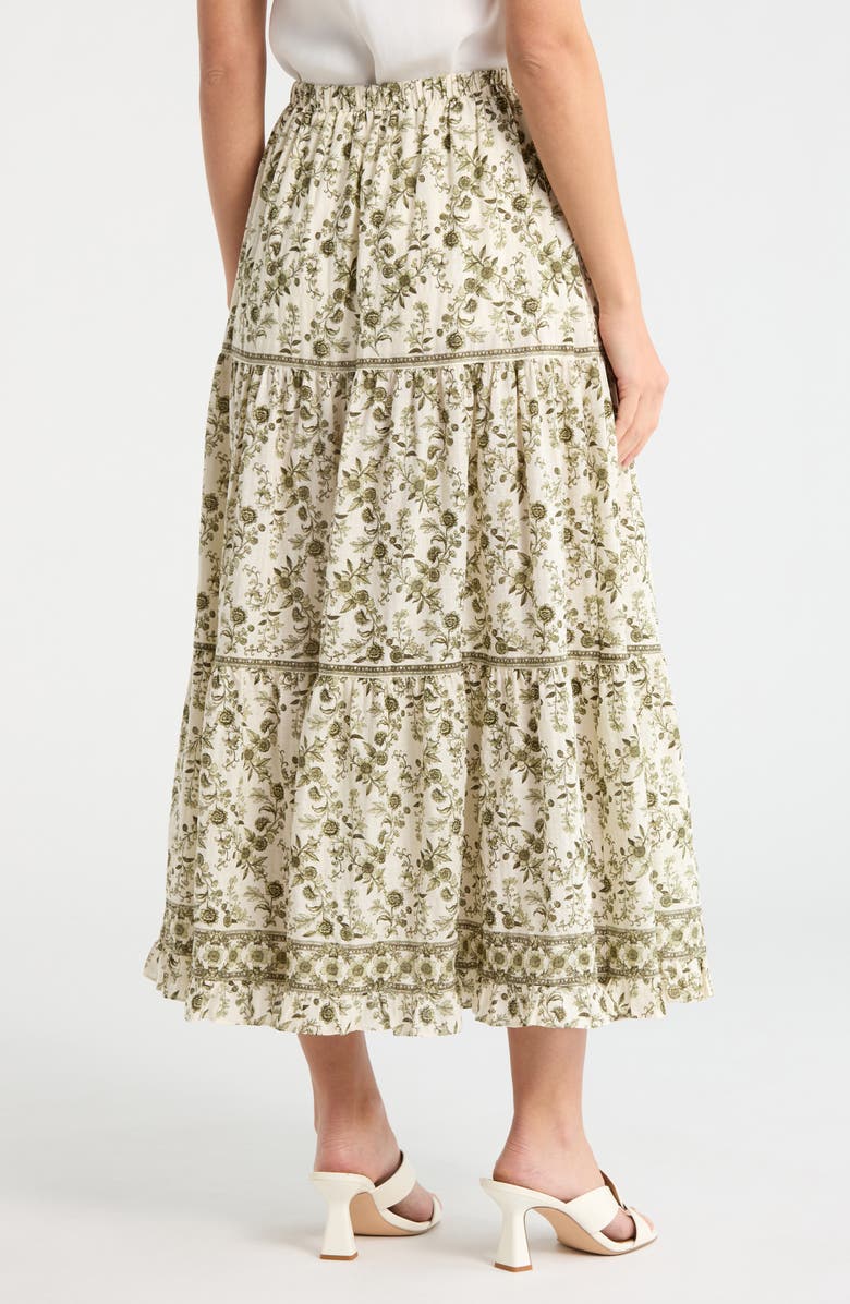 MAX STUDIO Floral Wreath Print Tiered Cotton Blend Maxi Skirt, Alternate, color, Cream/ Green Floral
