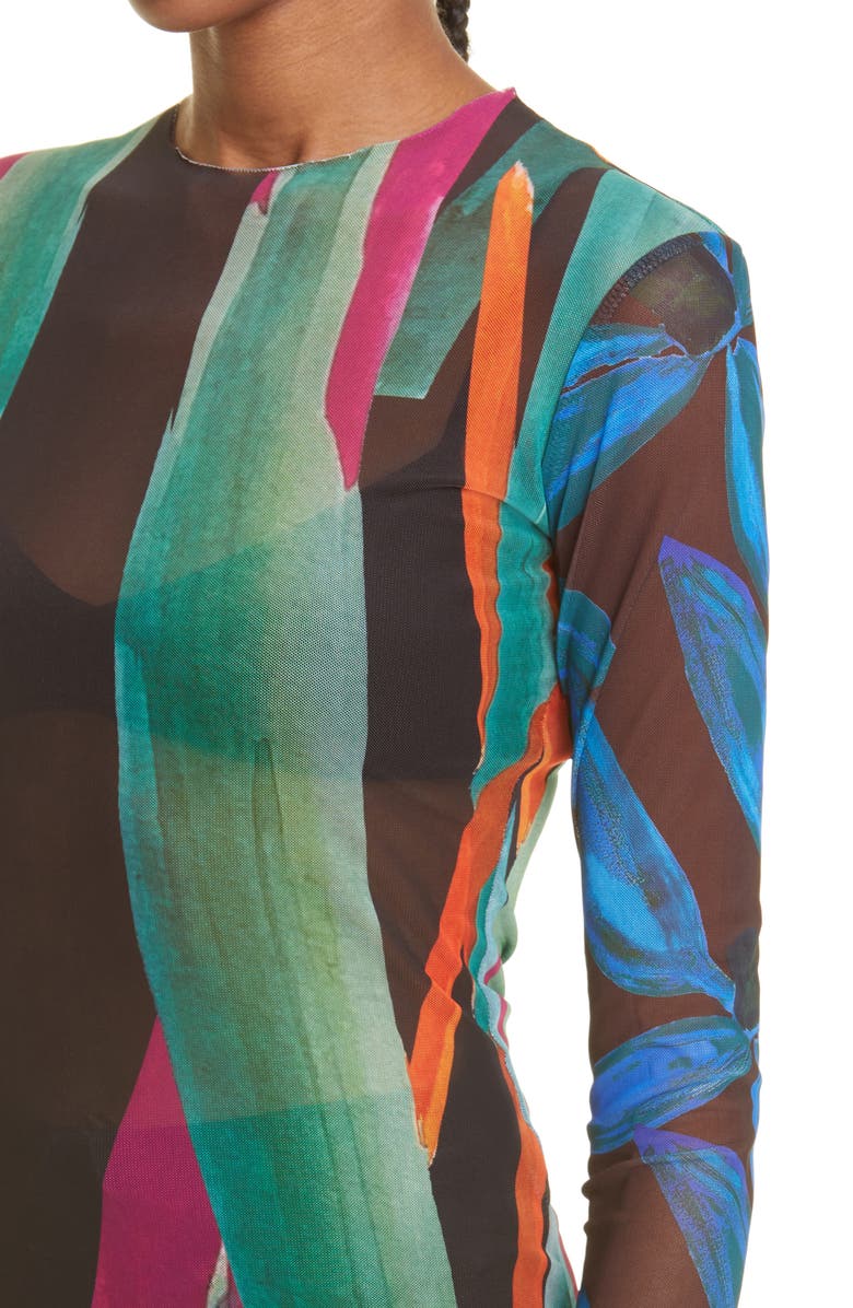 Louisa Ballou Combo Print Long Sleeve Mesh Cover-Up Top, Alternate, color,