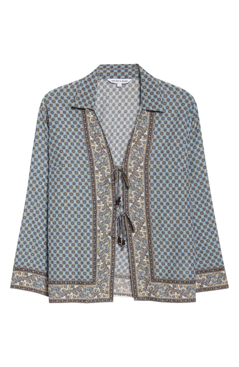 Veronica Beard Eva Tie Front Mixed Paisley Print Top, Alternate, color, Blue Jay Multi