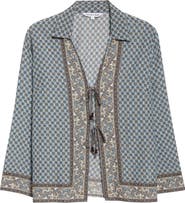 Veronica Beard Eva Tie Front Mixed Paisley Print Top