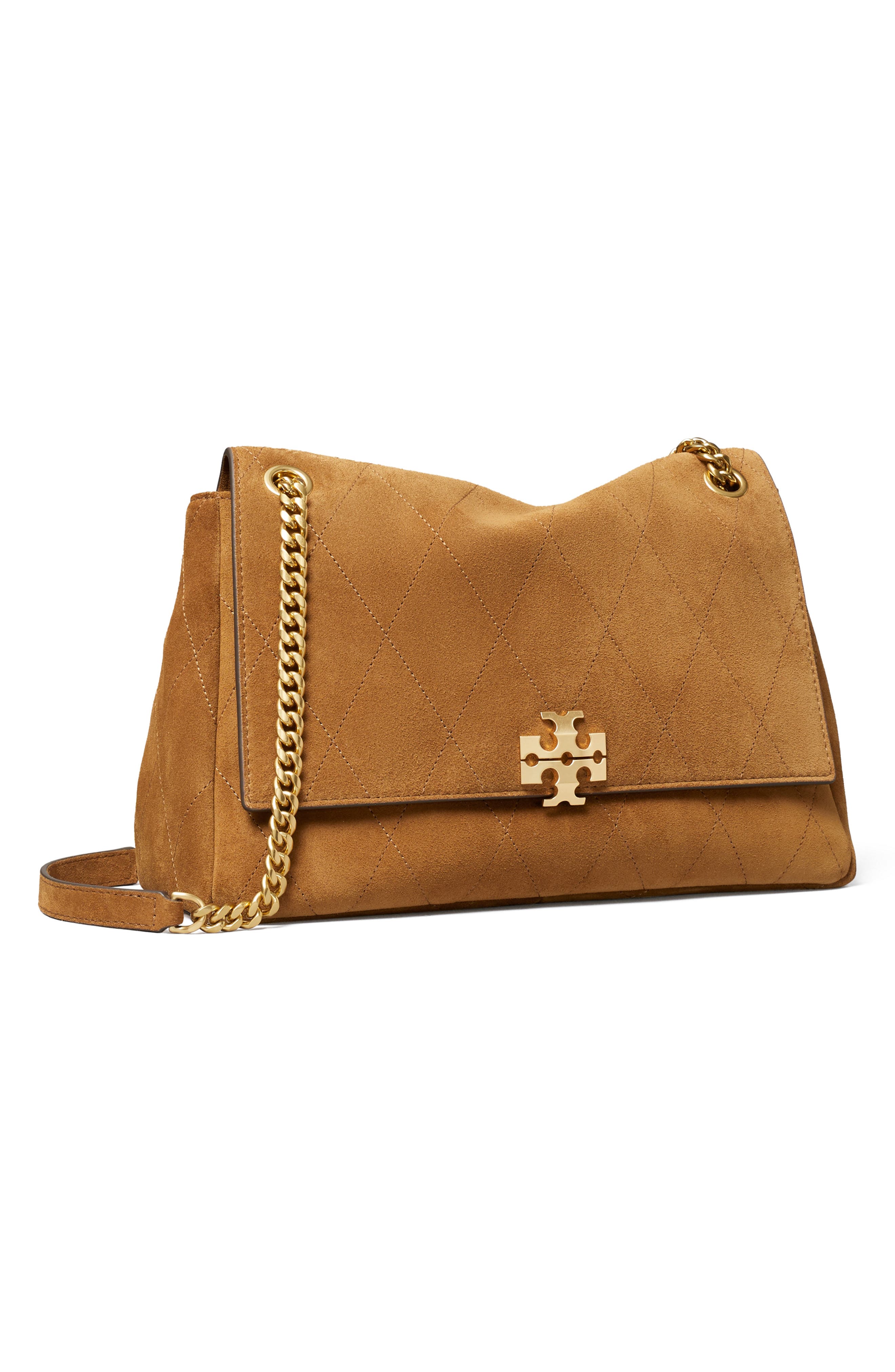 Charlie Quilted Suede Shoulder Bag, Alternate, color, CARAMEL