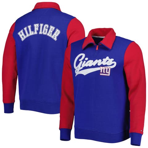 Men's Tommy Hilfiger Royal/Red New York Giants Aiden Quarter-Zip Sweatshirt
