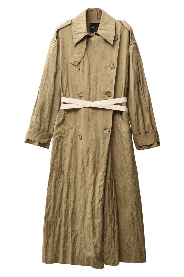 Wrinkled Oversized Belted Trench Coat, Alternate, color, MEDIUM BROWN