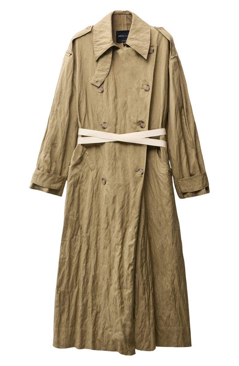 MANGO Wrinkled Oversized Belted Trench Coat, Alternate, color,