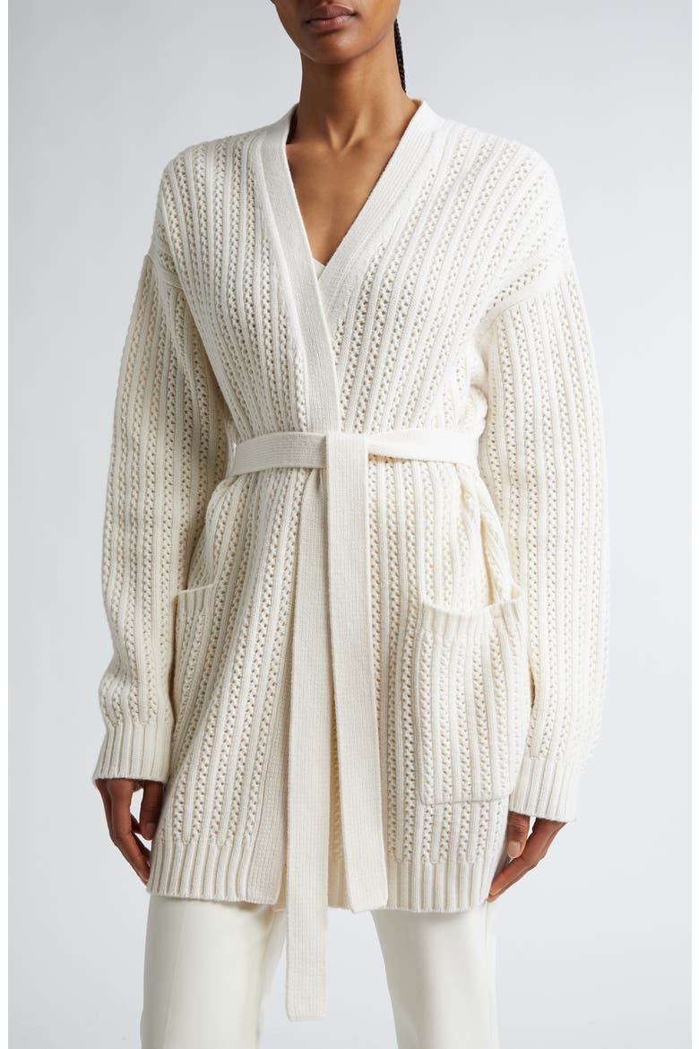 Balzac Open Front Wool & Cashmere Cardigan, Alternate, color, VANILLA
