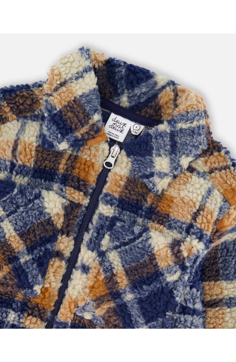 Deux par Deux Long Sleeve Zip Front Overshirt, Alternate, color, Blue And Brown Plaid