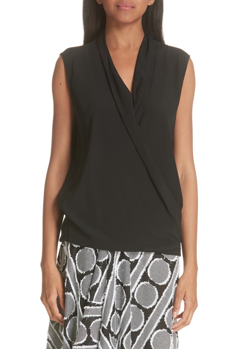 Surplice Stretch Silk Blouse, Main, color, BLACK