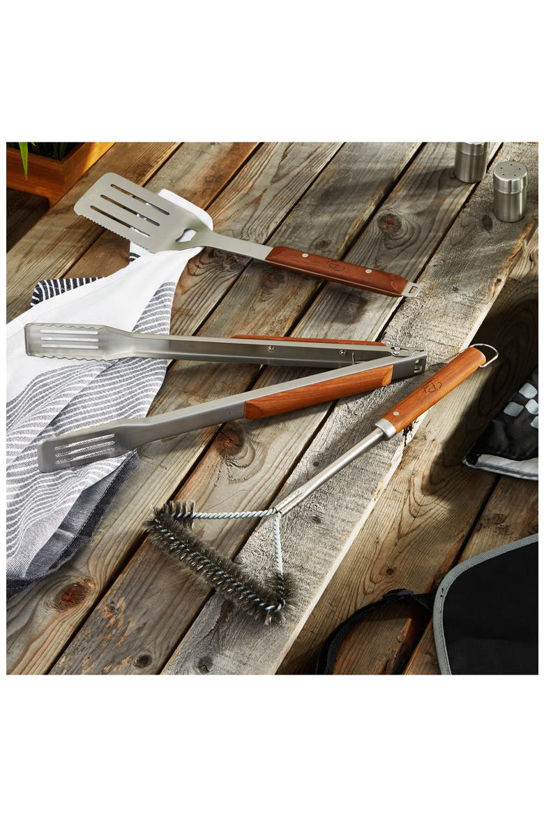 3-Piece BBQ Tool Set, Alternate, color, BROWN