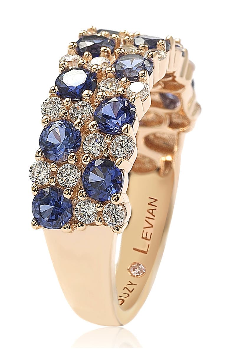SUZY LEVIAN Rose Sterling Silver Double Row Sapphire & Lab Grown Sapphire Eternity Ring, Alternate, color, Blue