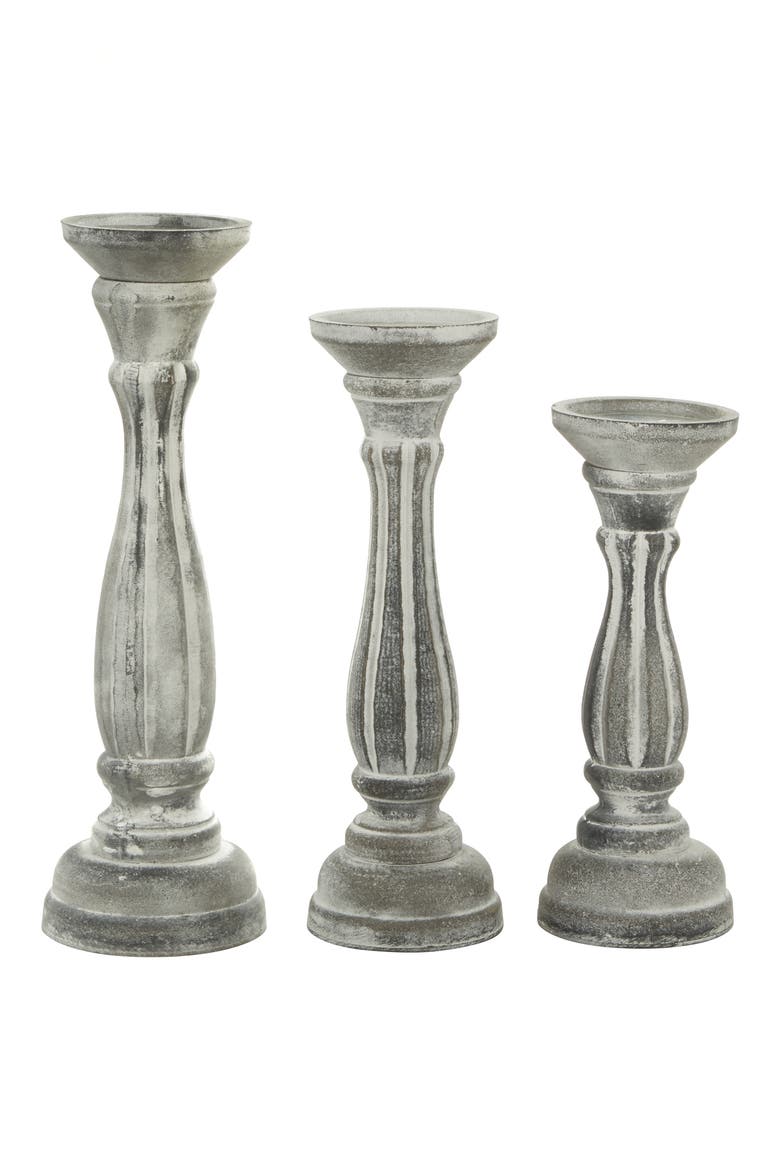 White Wood Traditional Candle Holder - Set of 3, Alternate, color, WHITE