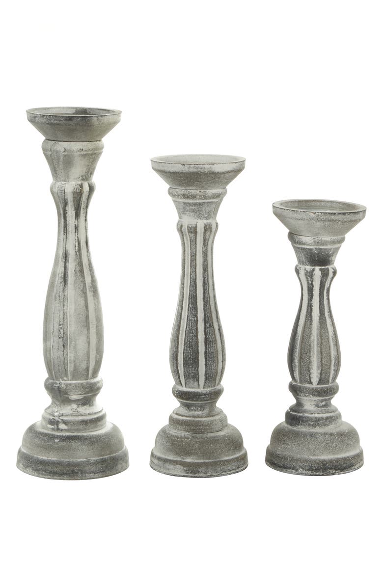 UMA White Wood Traditional Candle Holder - Set of 3, Alternate, color, White