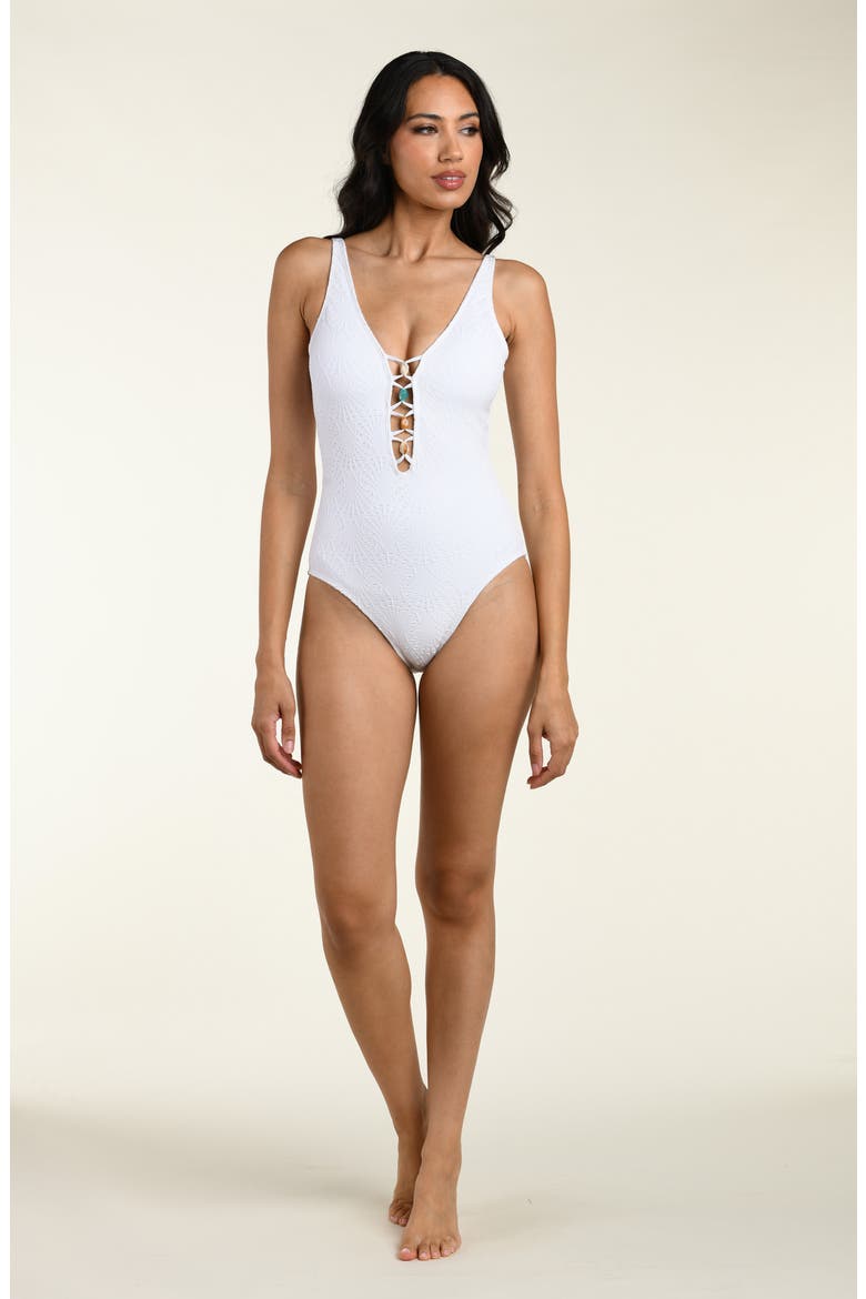 Shellbound Plunge One-Piece Swimsuit, Alternate, color, WHITE