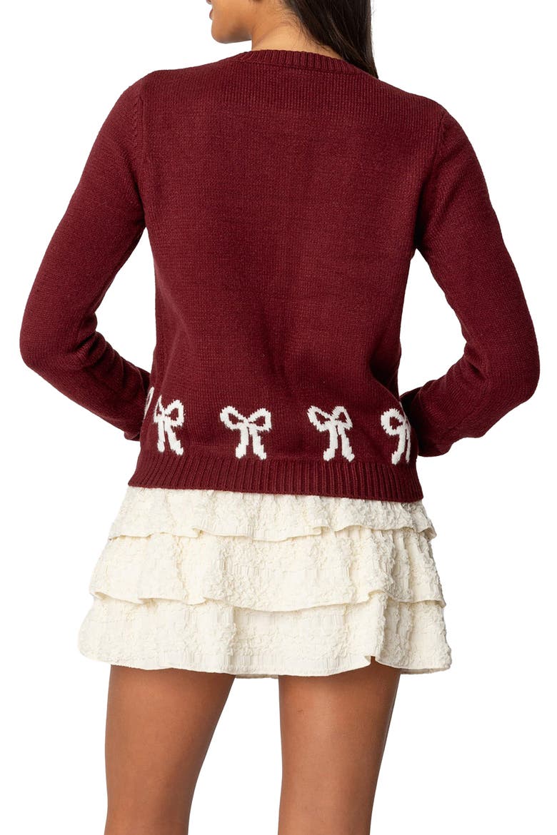 Rona Intarsia Bow Cardigan, Alternate, color, BURGUNDY