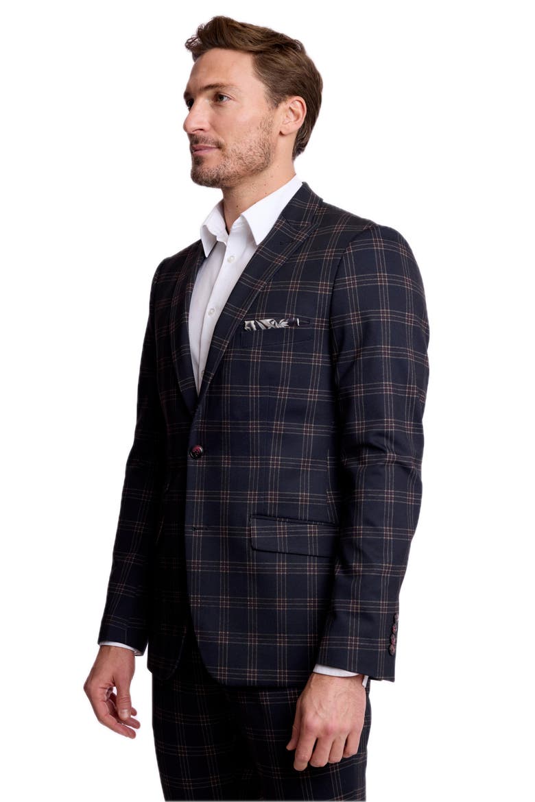 Ashton Slim Peak Lapel Suit Jacket, Alternate, color, BLACK RED KNIT PLAID