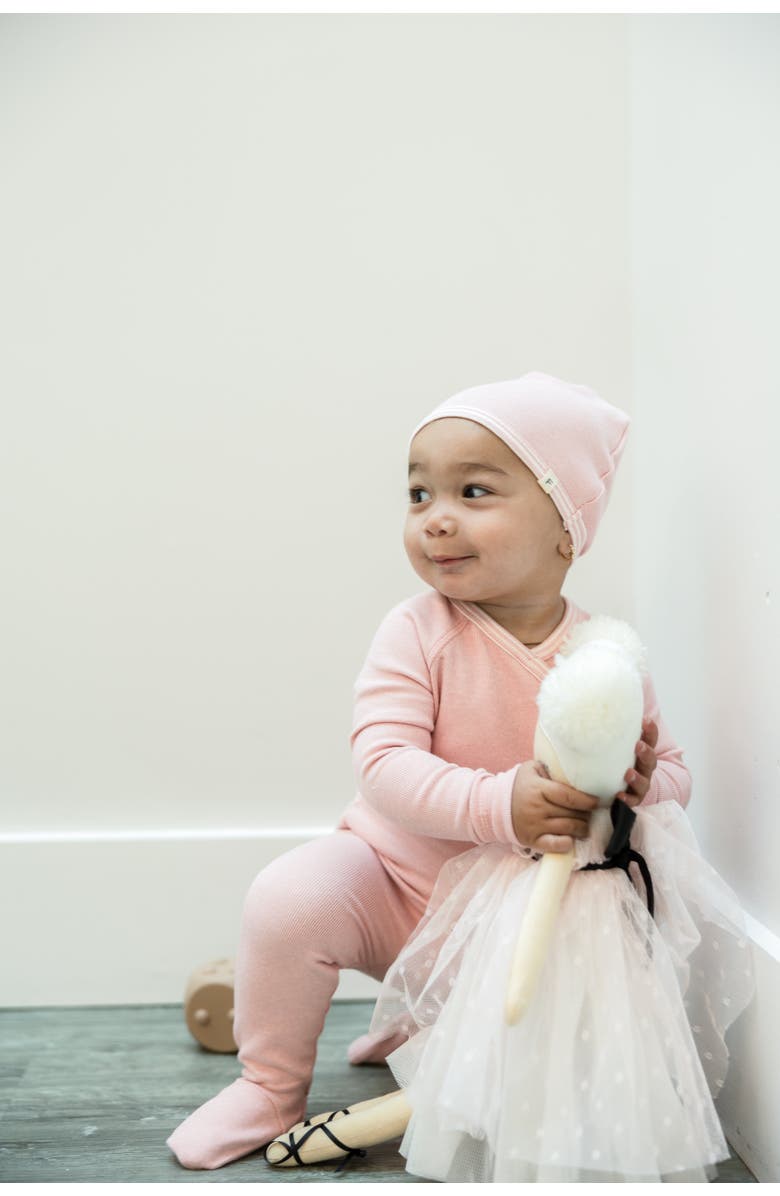 Fragile Stretch Knit Romper Set with Matching Hat, Alternate, color, Pink