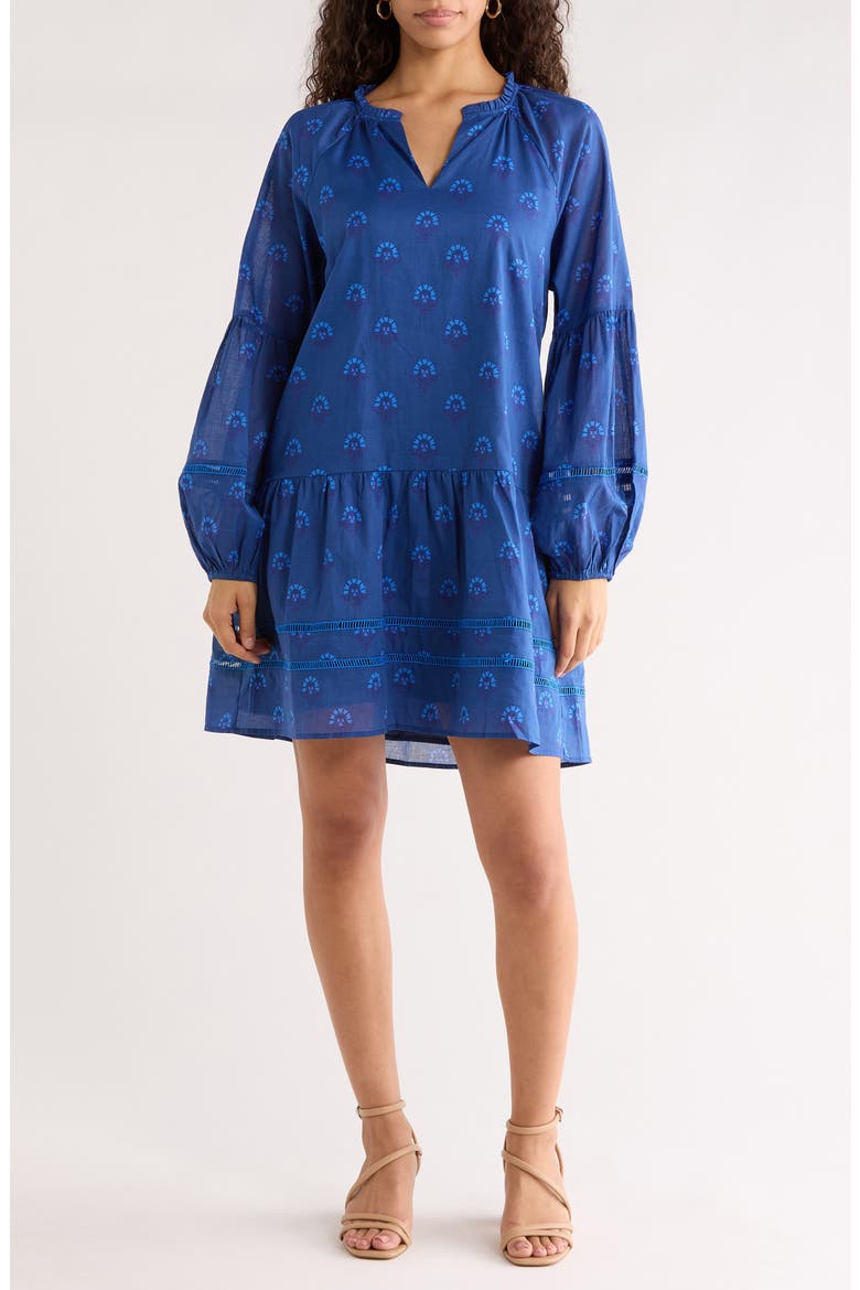 Briza Medallion Print Long Sleeve Minidress, Main, color, TEAL-BLUE