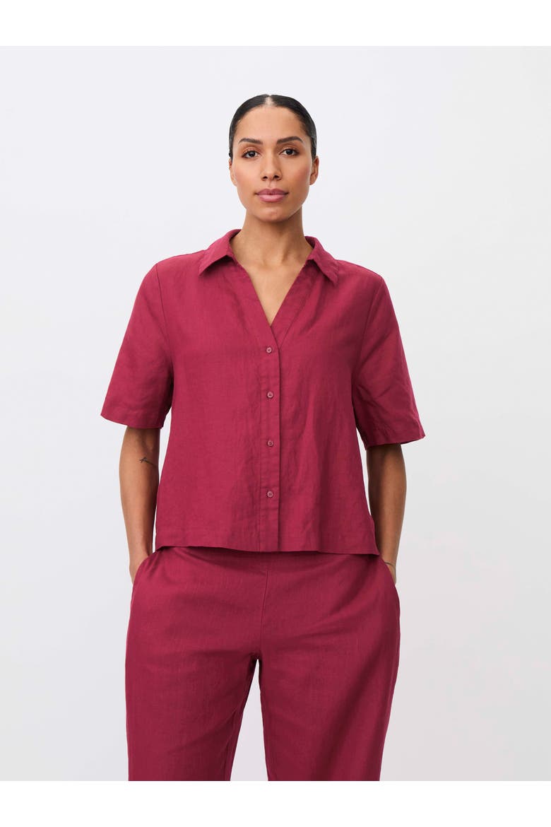 Mairyssa Smock Back Linen Shirt, Main, color, Beet Red
