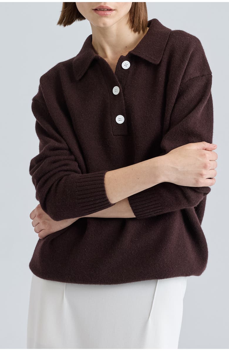 Almina Concept Polo Wool Sweater, Alternate, color, Dark Brown