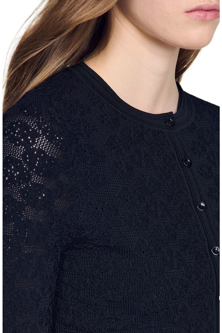 Decorative pointelle cardigan, Alternate, color, Black