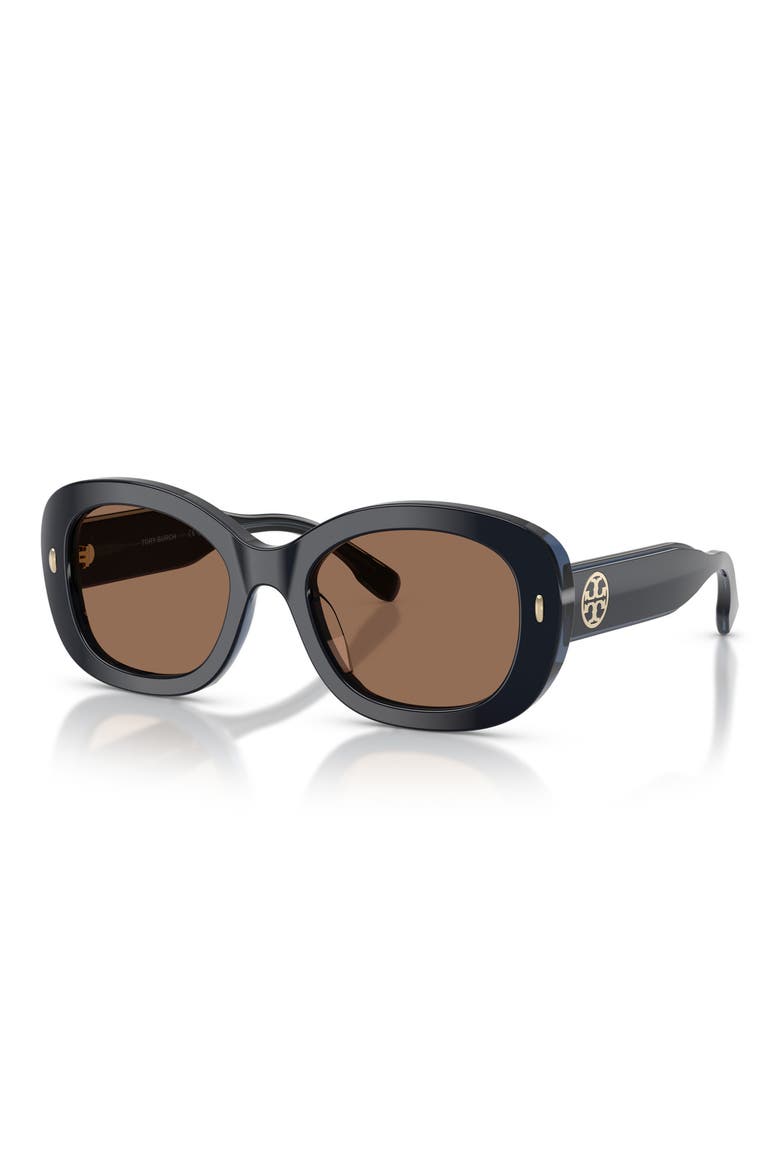 52mm Oval Sunglasses, Alternate, color, BLUE CRYSTAL / SOLID BROWN