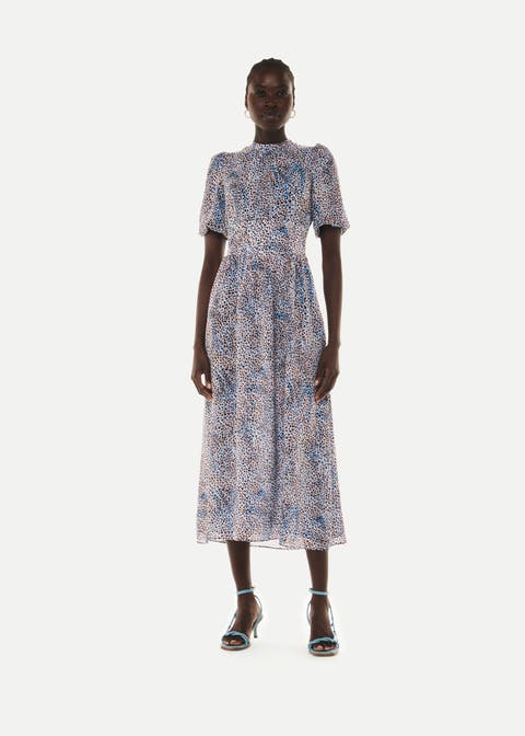 High Neck Fit & Flare Midi Dress