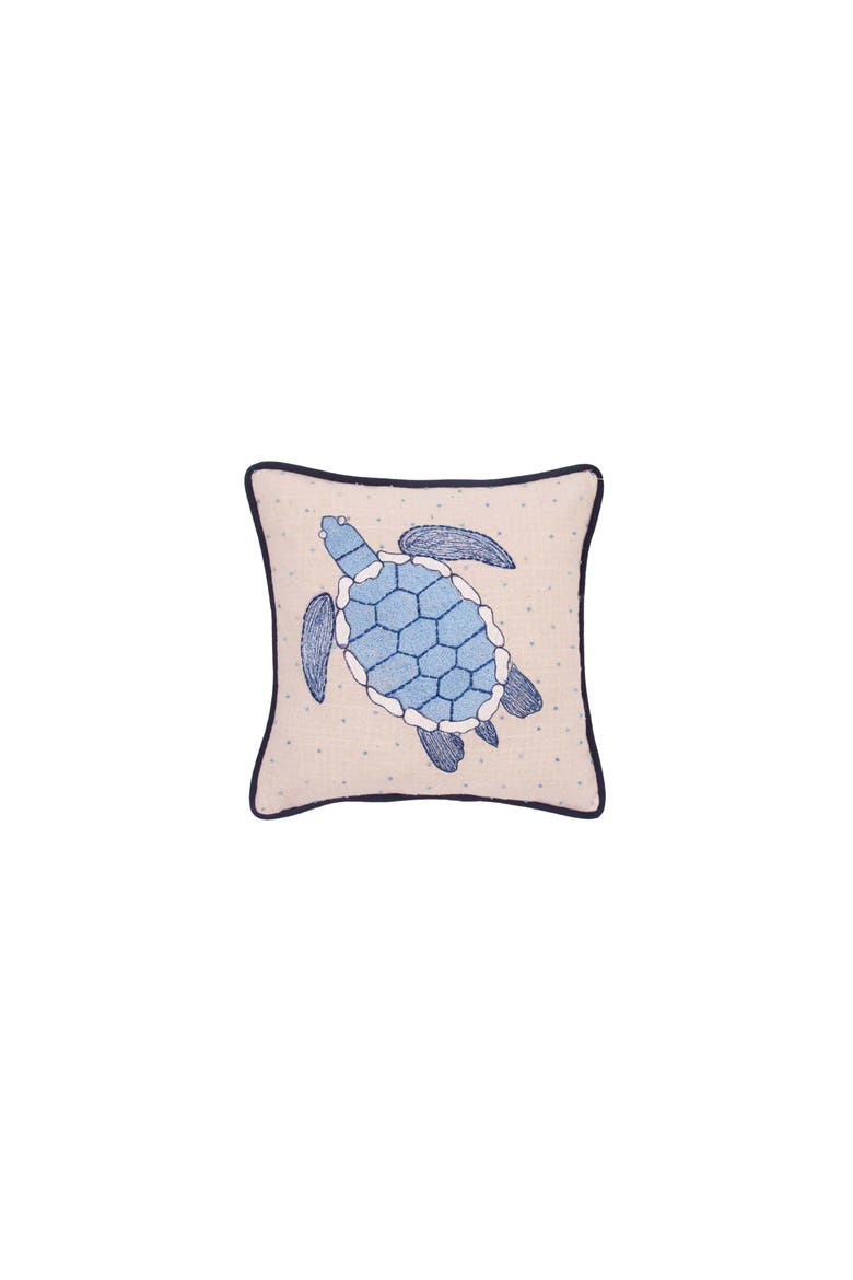 Abstract Oceanic Blue Sea Turtle Graphic Print Embellished Throw Pillow, 10" x 10", Main, color, Blue