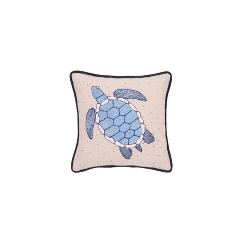 Abstract Oceanic Blue Sea Turtle Graphic Print Embellished Throw Pillow, 10" x 10"