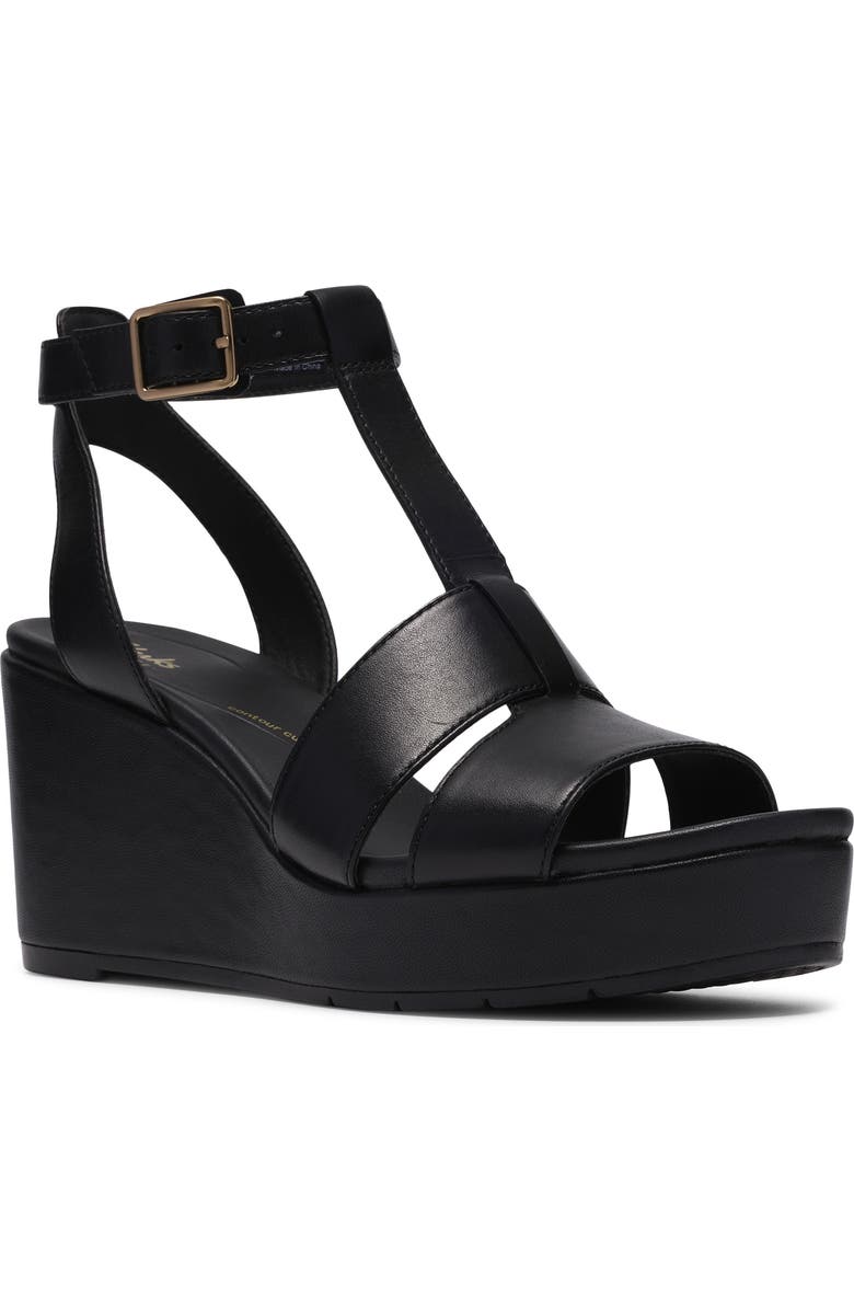 Clarks<sup>®</sup> Sabina Hope Platform Wedge Sandal, Main, color, Black Leather