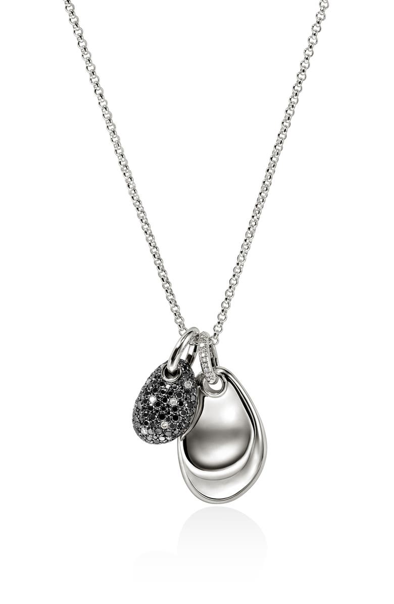 John Hardy Pebble Duo Necklace, Sterling Silver, Black Sand Diamond Pavé, Main, color, 