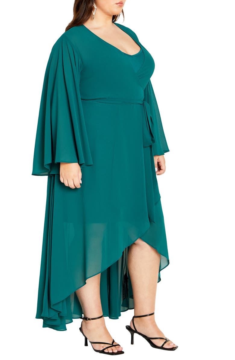 City Chic Fleetwood Long Sleeve Chiffon Wrap Dress, Alternate, color, Alpine