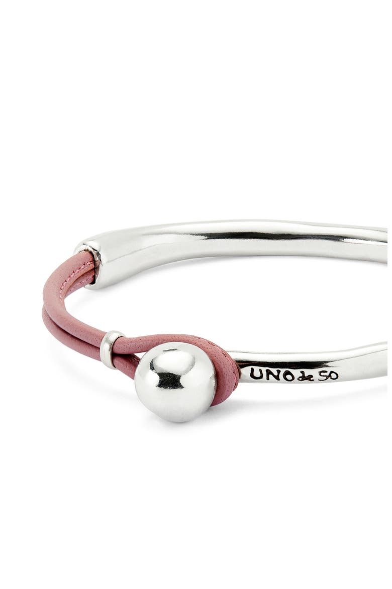 Sterling Silver-Plated Semi-Rigid Bracelet with Lilac Leather, Alternate, color, Silver