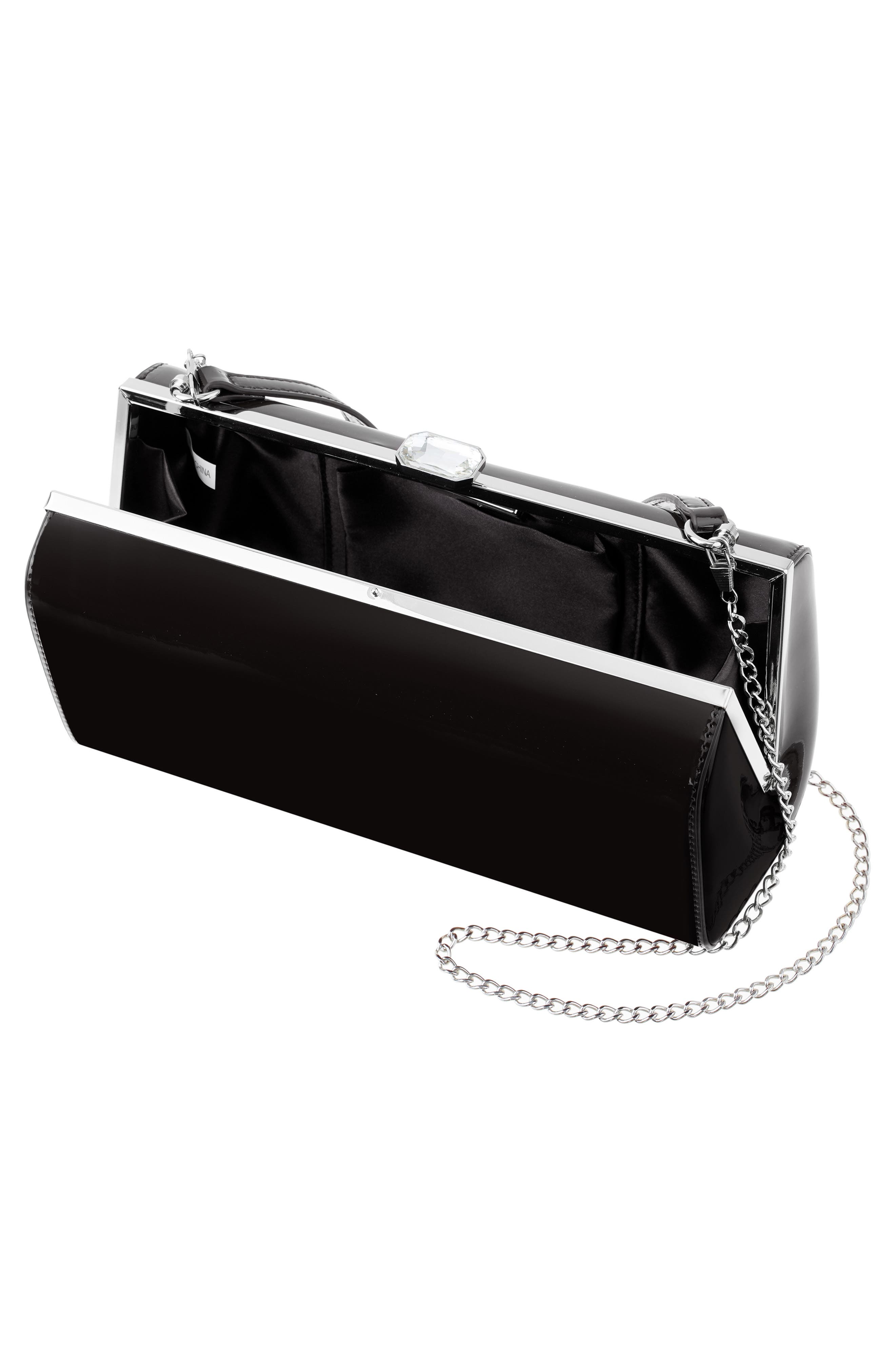 Delsie-P Faux Patent Leather Frame Clutch, Alternate, color, BLACK
