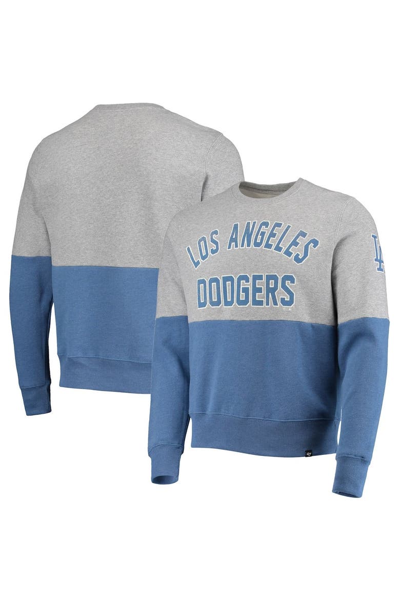Men's '47 Heathered Gray/Heathered Royal Los Angeles Dodgers Two-Toned Team Pullover Sweatshirt, Main, color, Heather Gray