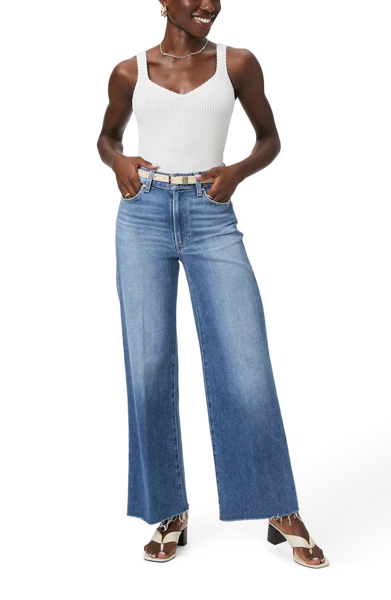 PAIGE Anessa High Waist Raw Hem Wide Leg Ankle Jeans, Alternate, color, 