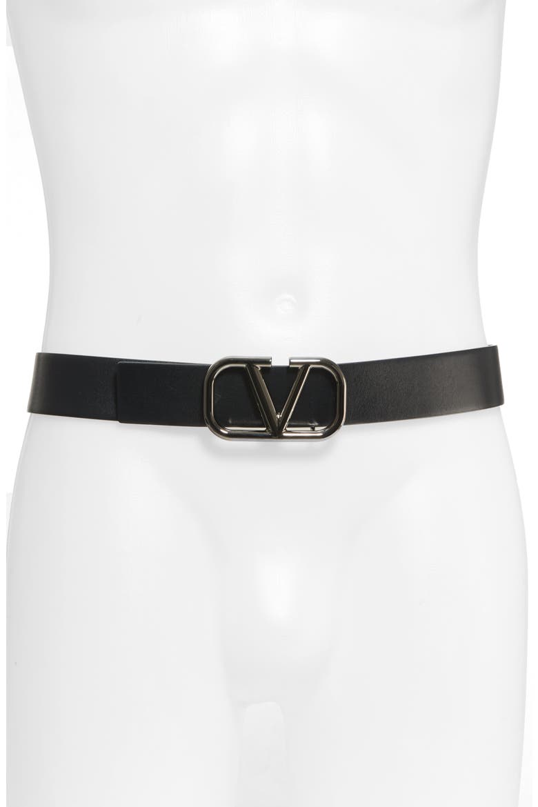 Valentino VLOGO Buckle Leather Belt, Main, color, BLACK
