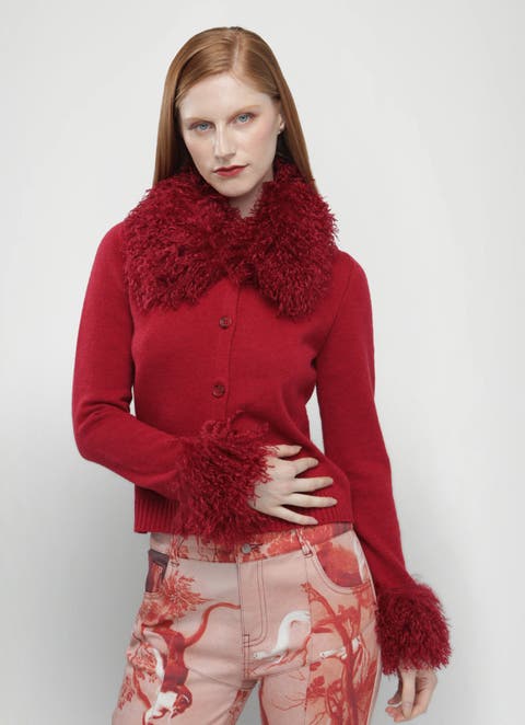 Petra Faux Yak Fur Trim Cardigan