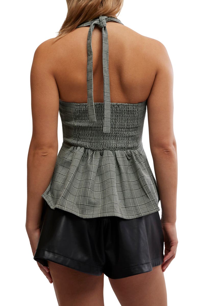Free People Anastasia Plaid Peplum Halter Top, Alternate, color, Grey Combo