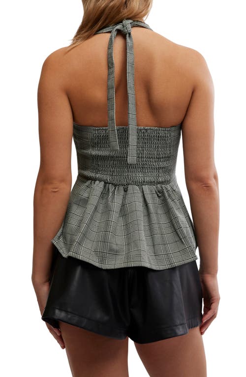 Free People Anastasia Plaid Peplum Halter Top In Grey Combo