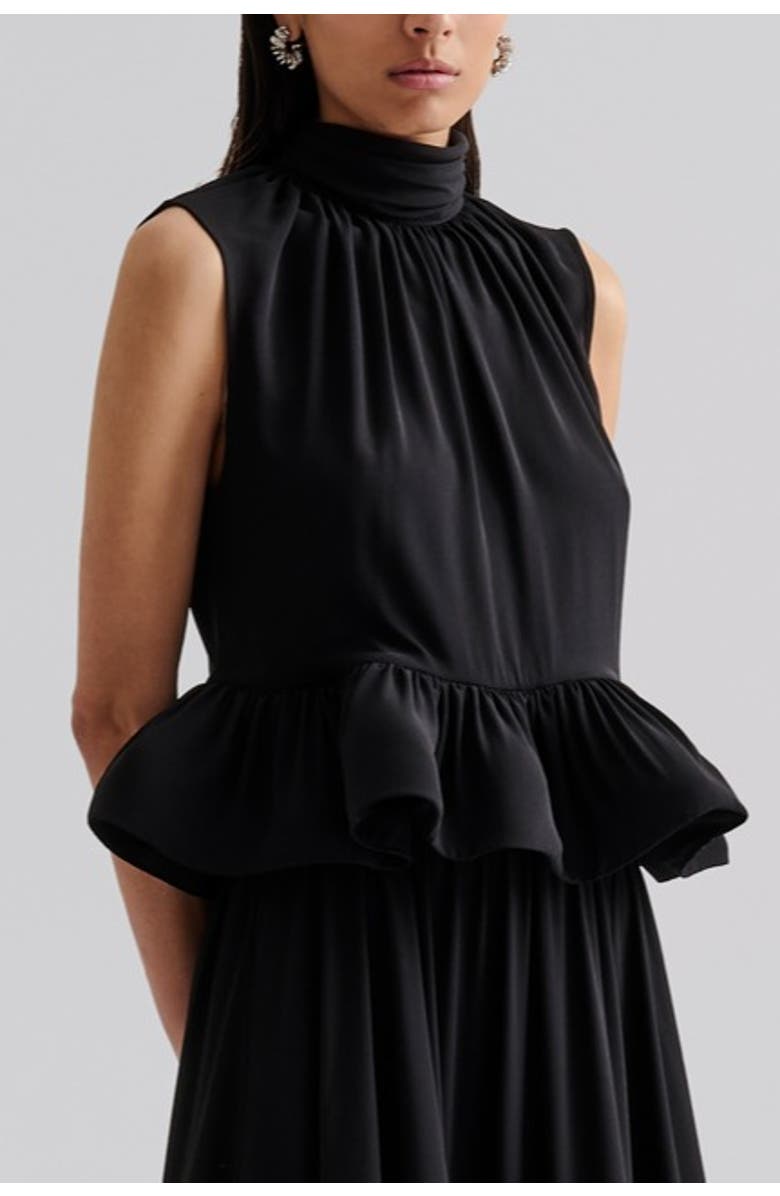 Malina Lune Halterneck Frilled Hem Blouse, Alternate, color, Black