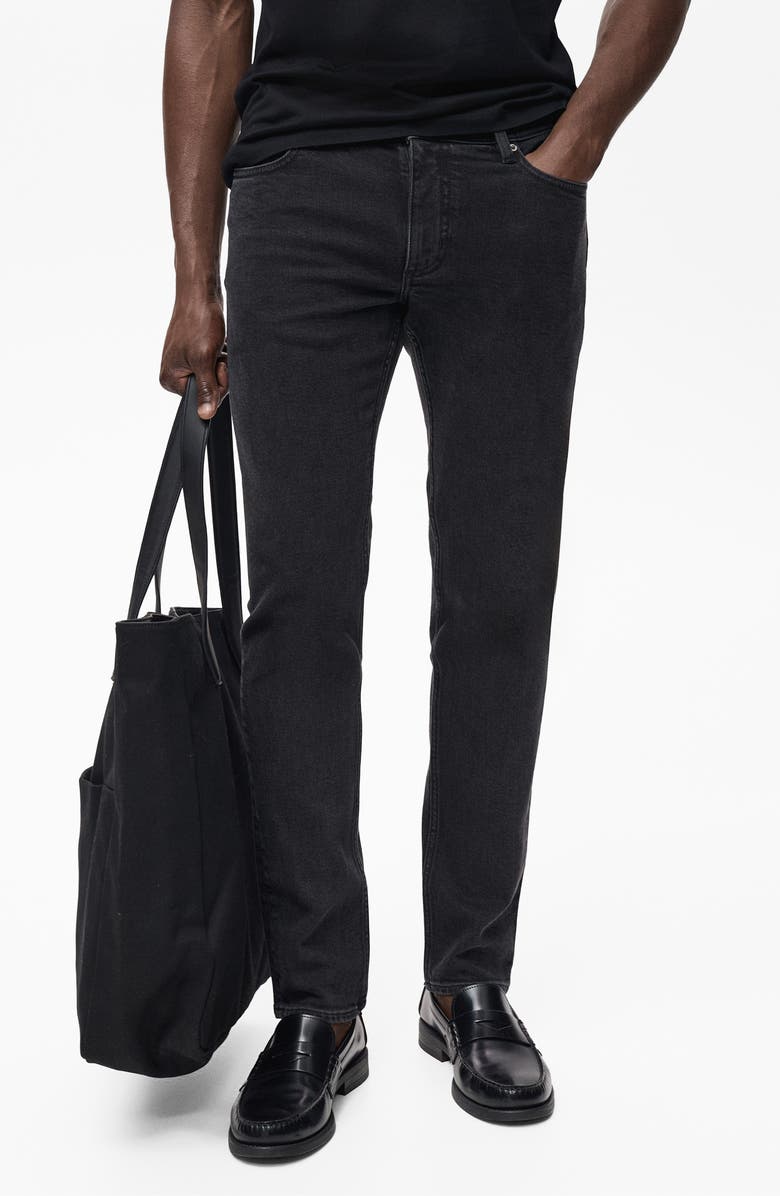 MANGO Jan Slim Fit Jeans, Main, color, Black Denim