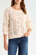 Lucky Brand Floral Embroidered Cotton Blend Sweater