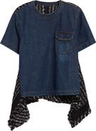 Sacai Mixed Media Denim & Tweed Top