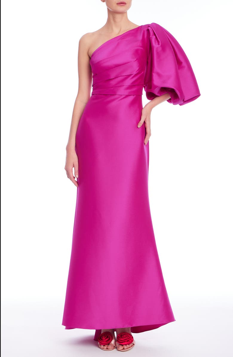Badgley Mischka Collection One-Shoulder Mikado Gown, Main, color, Hot Fuchsia