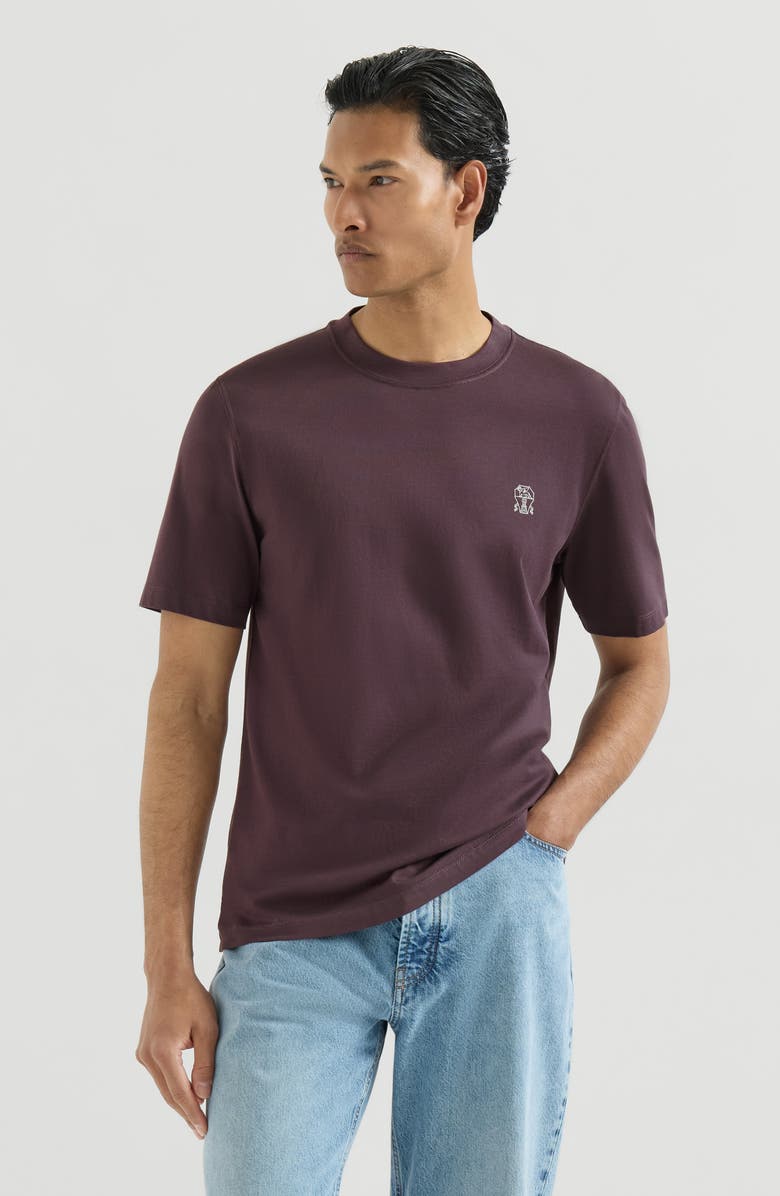 Brunello Cucinelli Cotton jersey crew neck T-shirt with logo, Main, color, Light Grey