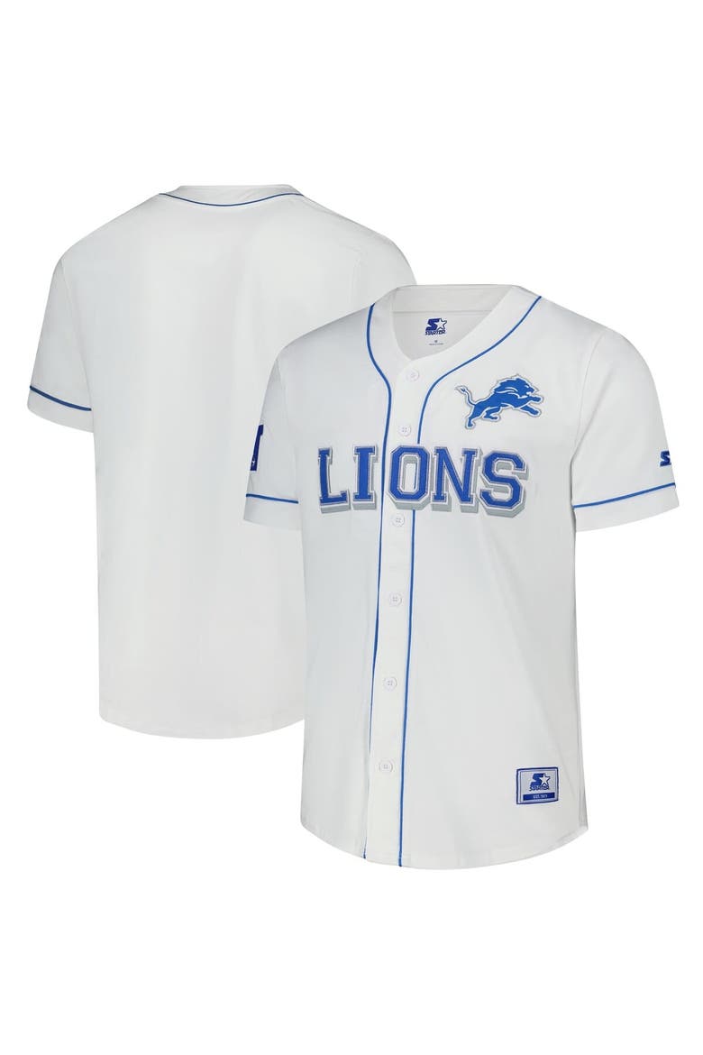 Men's Starter  White Detroit Lions Relay Full-Button Baseball Jersey, Alternate, color, White