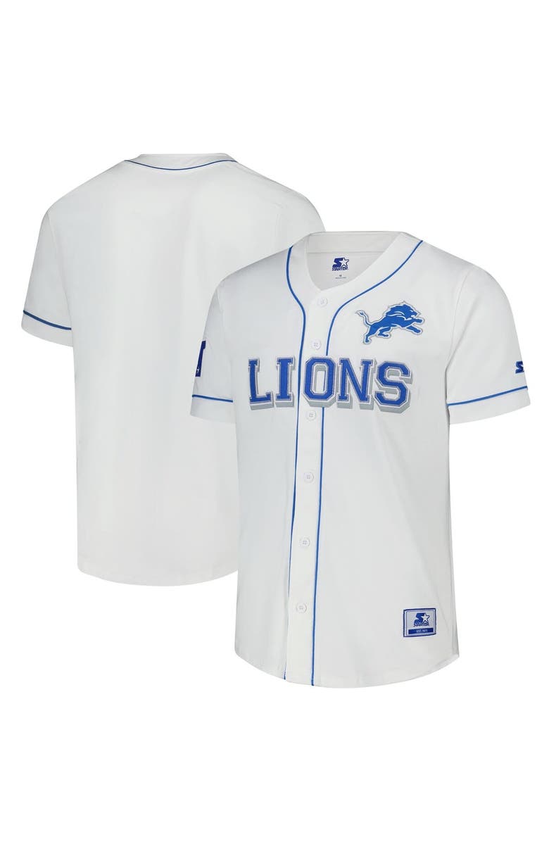 STARTER Men's Starter White Detroit Lions Relay Full-Button Baseball Jersey, Alternate, color, White